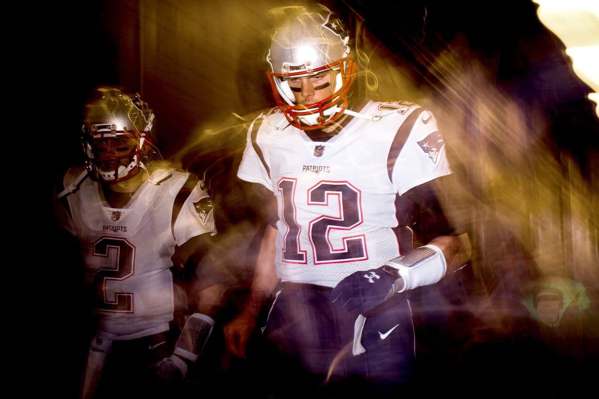 ORCHARD PARK, NY - DECEMBER 3:  Brian Hoyer #2 of the New England Patriots and Tom Brady #12 of the New England Patriots walk to the field before a game against the Buffalo Bills on December 3, 2017 at New Era Field in Orchard Park, New York.  (Photo by Bryan Bennett/Getty Images)
