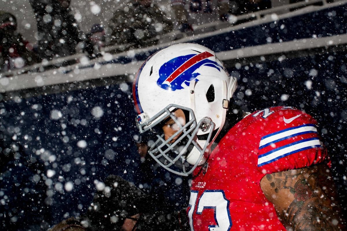 ORCHARD PARK, NY - DECEMBER 10:  Dion Dawkins #73 of the Buffalo Bills walks to the field before a game against the Indianapolis Colts on December 10, 2017 at New Era Field in Orchard Park, New York.  (Photo by Bryan M. Bennett/Getty Images)