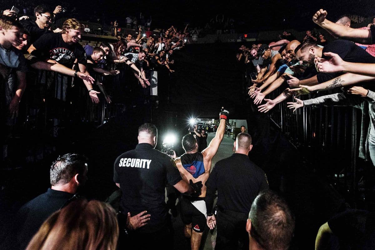 UFC Fighter Chris Weidman leaves the arena after defeating Kelvin Gastelum by third round submission in the UFC Fight Night Long Island main event in his hometown at Nassau Veterans Memorial Coliseum in Uniondale, N.Y. on July 22, 2017. (Photo by Bryan Bennett/The Players' Tribune)