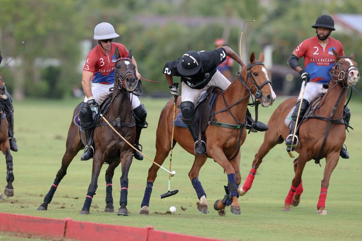 Casa de Campo and La Romanza 3J play polo during the Casa de Campo Challenge at Casa de Campo in La Romana, Dominican Republic on April 4, 2025. (Photo by Bryan Bennett)