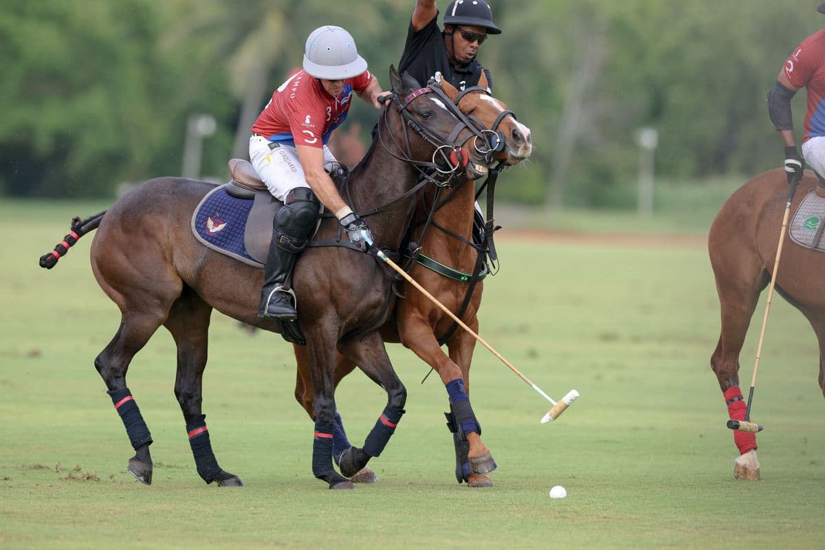 Casa de Campo and La Romanza 3J play polo during the Casa de Campo Challenge at Casa de Campo in La Romana, Dominican Republic on April 4, 2025. (Photo by Bryan Bennett)