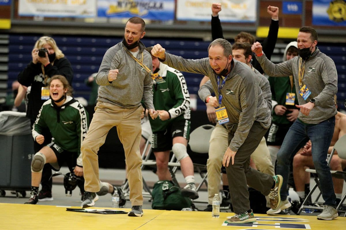 Minisink Valley reacts during the 2022 NYSPHSAA Wrestling Dual Meet Championships at SRC Arena in Syracuse, N.Y. on Jan. 29, 2022.