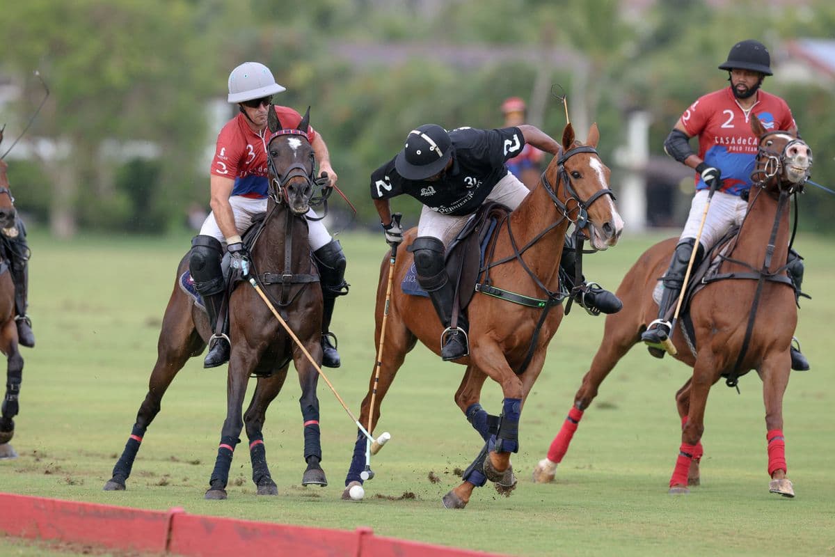 Casa de Campo and La Romanza 3J play polo during the Casa de Campo Challenge at Casa de Campo in La Romana, Dominican Republic on April 4, 2025. (Photo by Bryan Bennett)