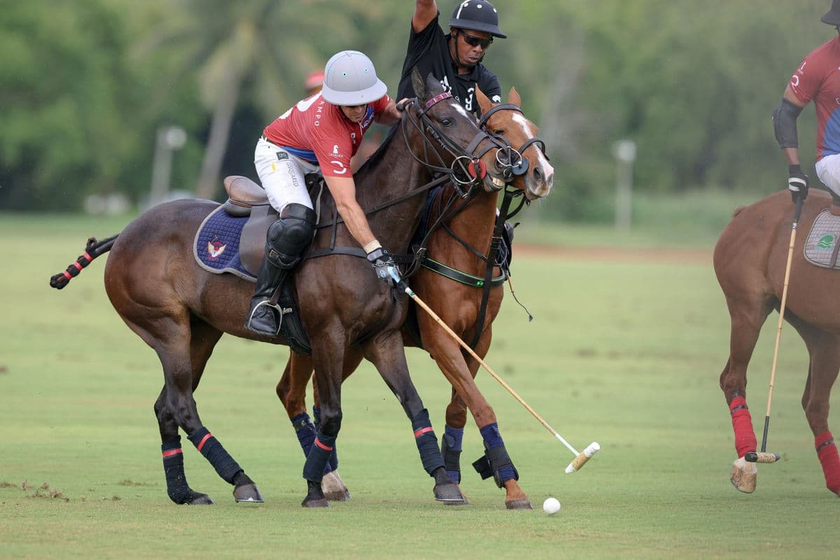 Casa de Campo and La Romanza 3J play polo during the Casa de Campo Challenge at Casa de Campo in La Romana, Dominican Republic on April 4, 2025. (Photo by Bryan Bennett)