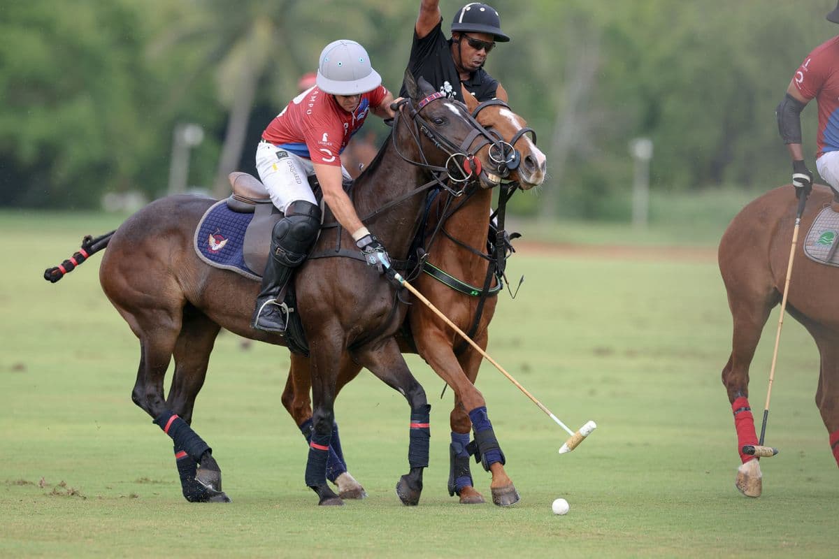 Casa de Campo and La Romanza 3J play polo during the Casa de Campo Challenge at Casa de Campo in La Romana, Dominican Republic on April 4, 2025. (Photo by Bryan Bennett)