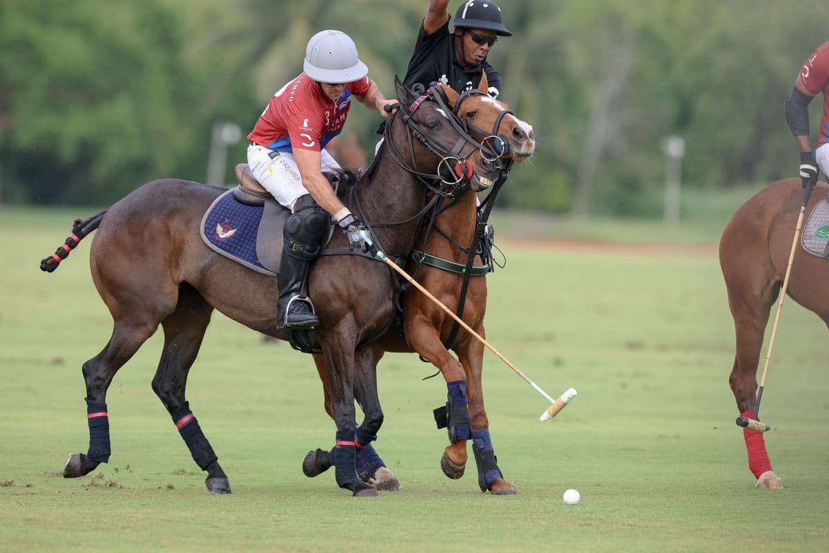 Casa de Campo and La Romanza 3J play polo during the Casa de Campo Challenge at Casa de Campo in La Romana, Dominican Republic on April 4, 2025. (Photo by Bryan Bennett)