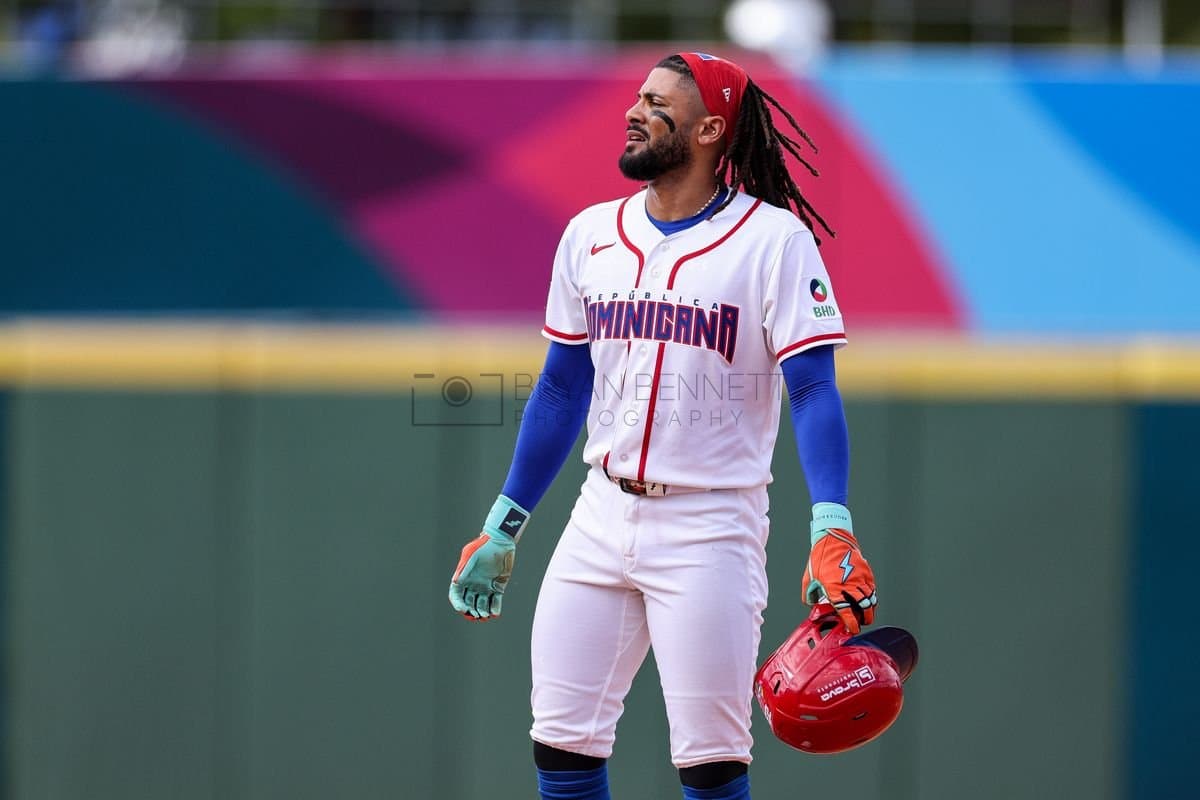 SANTO DOMINGO, DOMINICAN REPUBLIC - MARCH 04: Fernando Tatis Jr. #23 of the Dominican Republic looks on during an exhibition game against the Detroit Tigers at Estadio Quisqueya on March 04, 2026 in Santo Domingo, Dominican Republic. (Photo by Bryan Bennett/Getty Images)