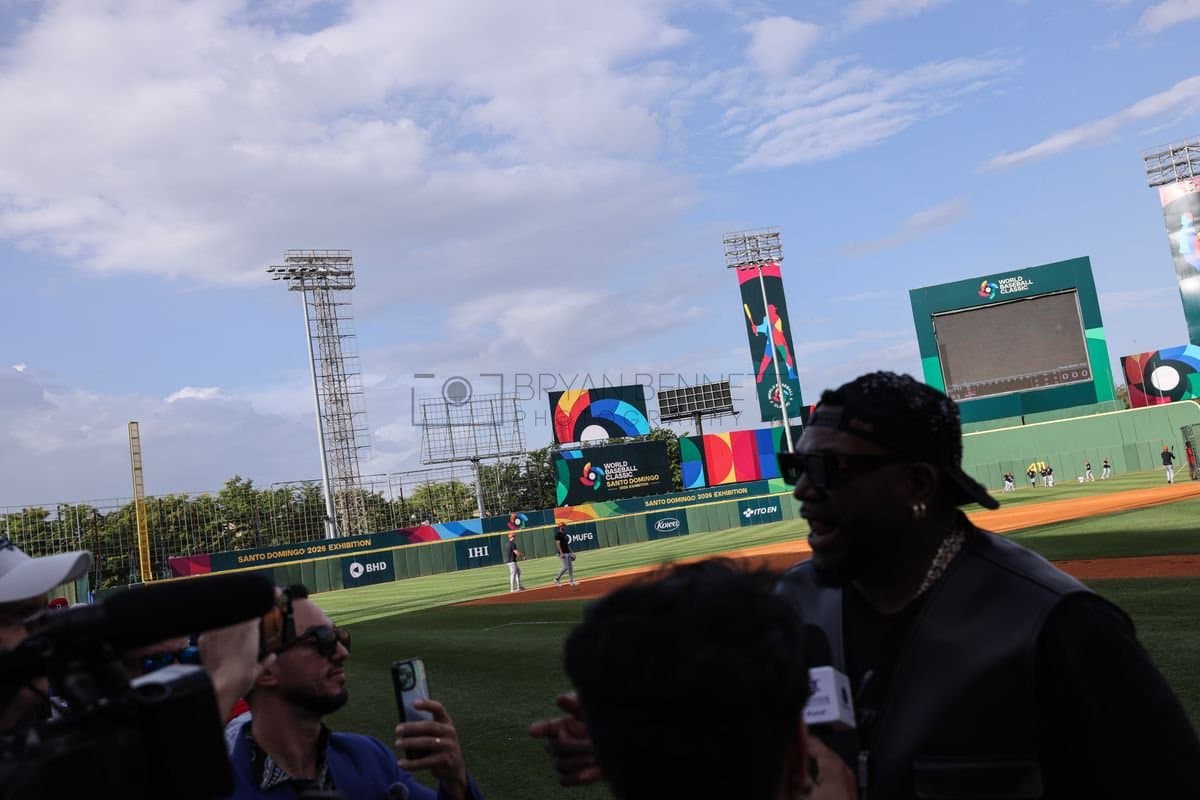 SANTO DOMINGO, DOMINICAN REPUBLIC - MARCH 03: David Ortiz is interviewed by media prior to an exhibition game between the Detroit Tigers and the Dominican Republic at Estadio Quisqueya on March 03, 2026 in Santo Domingo, Dominican Republic. (Photo by Bryan Bennett/Getty Images)