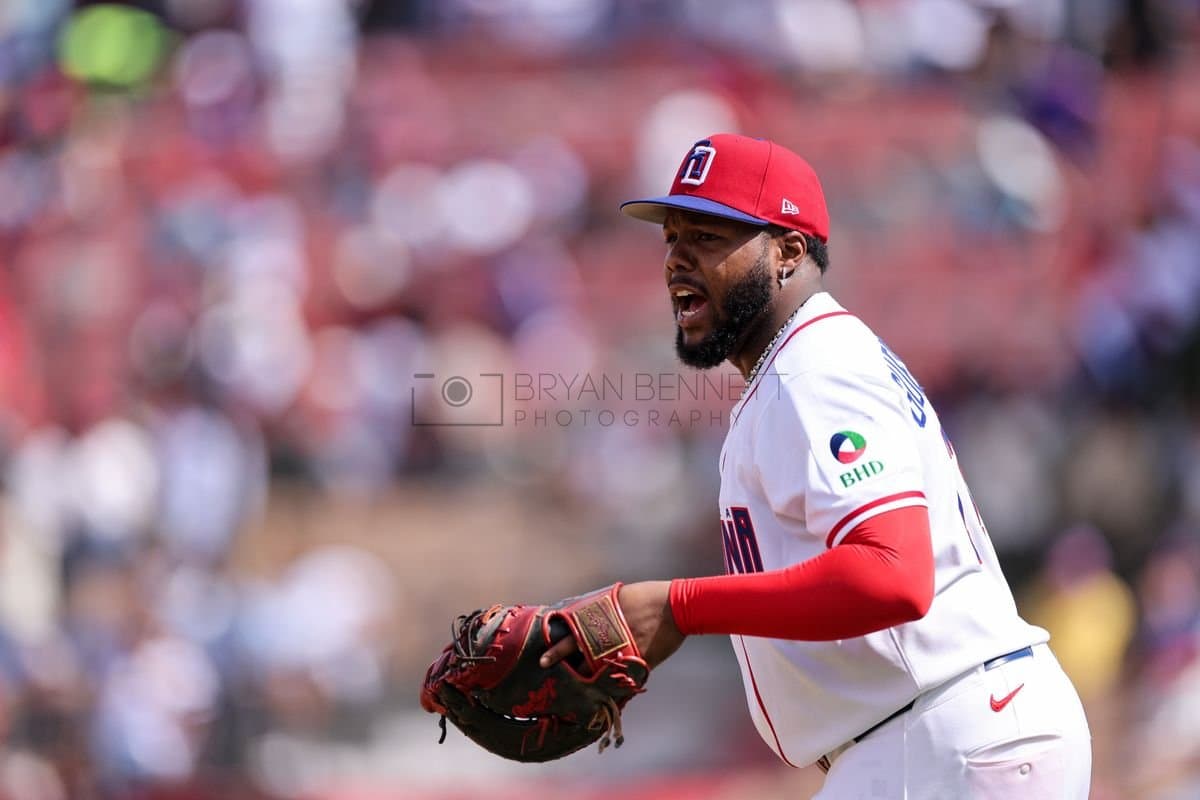 SANTO DOMINGO, DOMINICAN REPUBLIC - MARCH 04: Vladimir Guerrero Jr. #27 of the Dominican Republic looks on during an exhibition game against the Detroit Tigers at Estadio Quisqueya on March 04, 2026 in Santo Domingo, Dominican Republic. (Photo by Bryan Bennett/Getty Images)