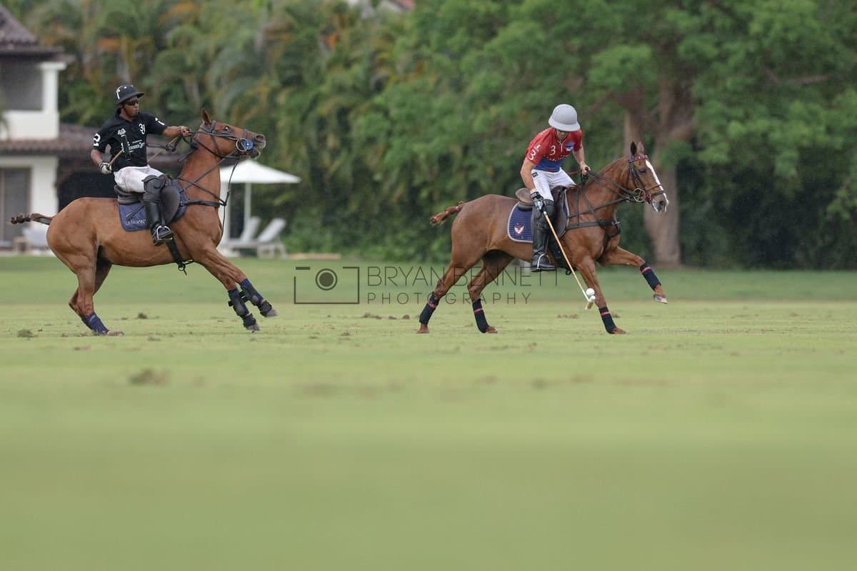 Casa de Campo and La Romanza 3J play polo during the Casa de Campo Challenge at Casa de Campo in La Romana, Dominican Republic on April 4, 2025. (Photo by Bryan Bennett)