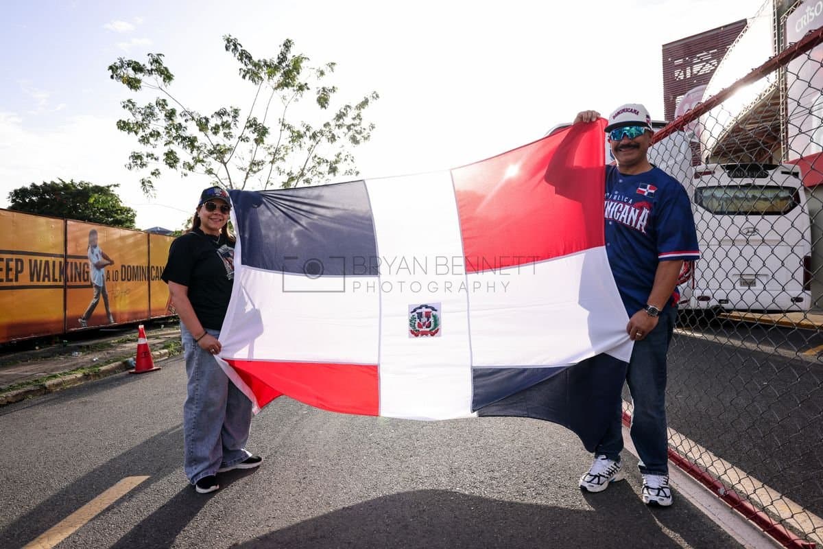 SANTO DOMINGO, DOMINICAN REPUBLIC - MARCH 03: Fans hold a Dominican Republic flag prior to an exhibition game between the Detroit Tigers and the Dominican Republic at Estadio Quisqueya on March 03, 2026 in Santo Domingo, Dominican Republic. (Photo by Bryan M. Bennett/Getty Images)
