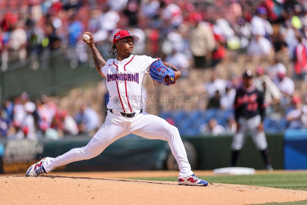 SANTO DOMINGO, DOMINICAN REPUBLIC - MARCH 04: Brayan Bello #66 of the Dominican Republic pitches during the first inning of an exhibition game against the Detroit Tigers at Estadio Quisqueya on March 04, 2026 in Santo Domingo, Dominican Republic. (Photo by Bryan M. Bennett/Getty Images)