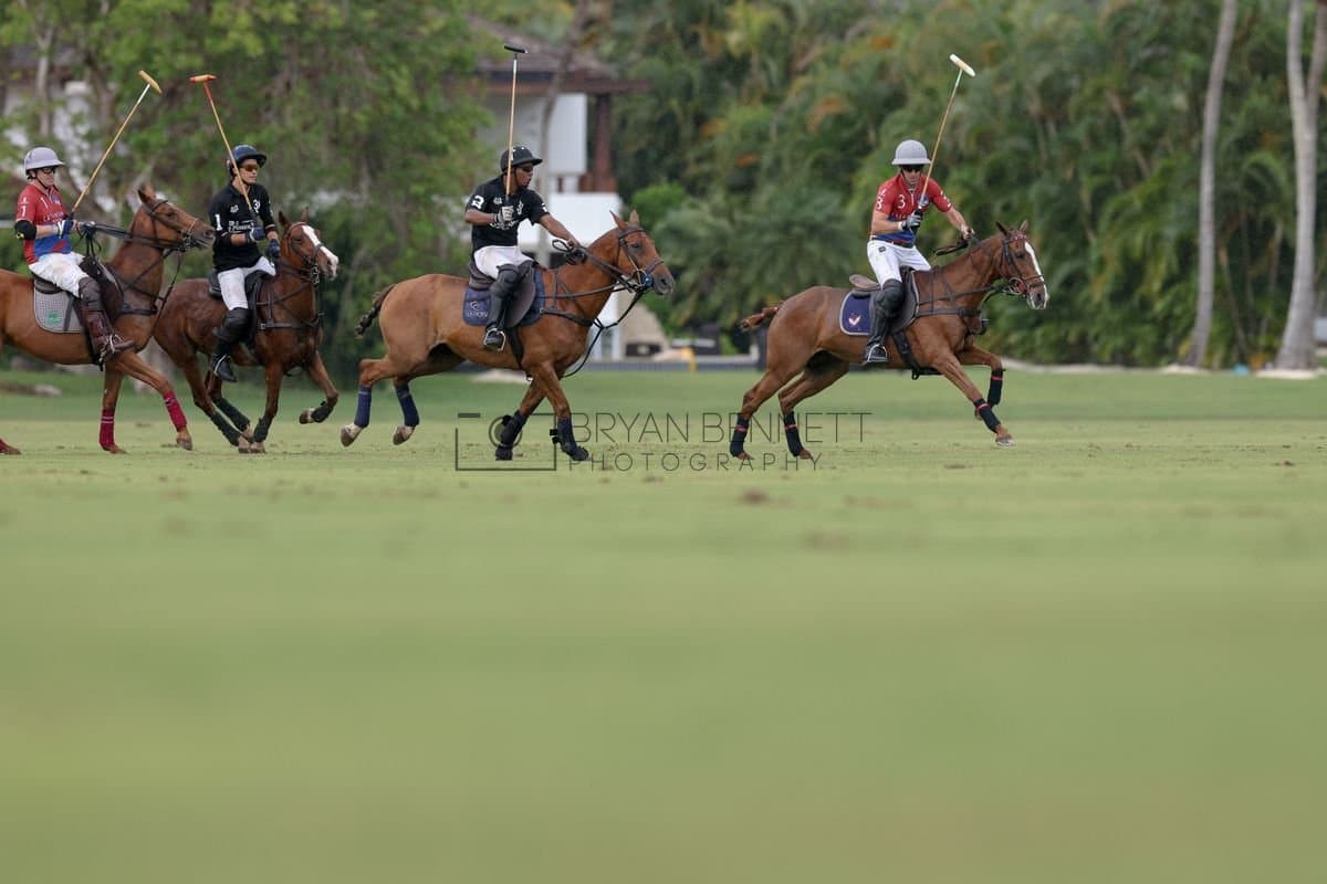 Casa de Campo and La Romanza 3J play polo during the Casa de Campo Challenge at Casa de Campo in La Romana, Dominican Republic on April 4, 2025. (Photo by Bryan Bennett)