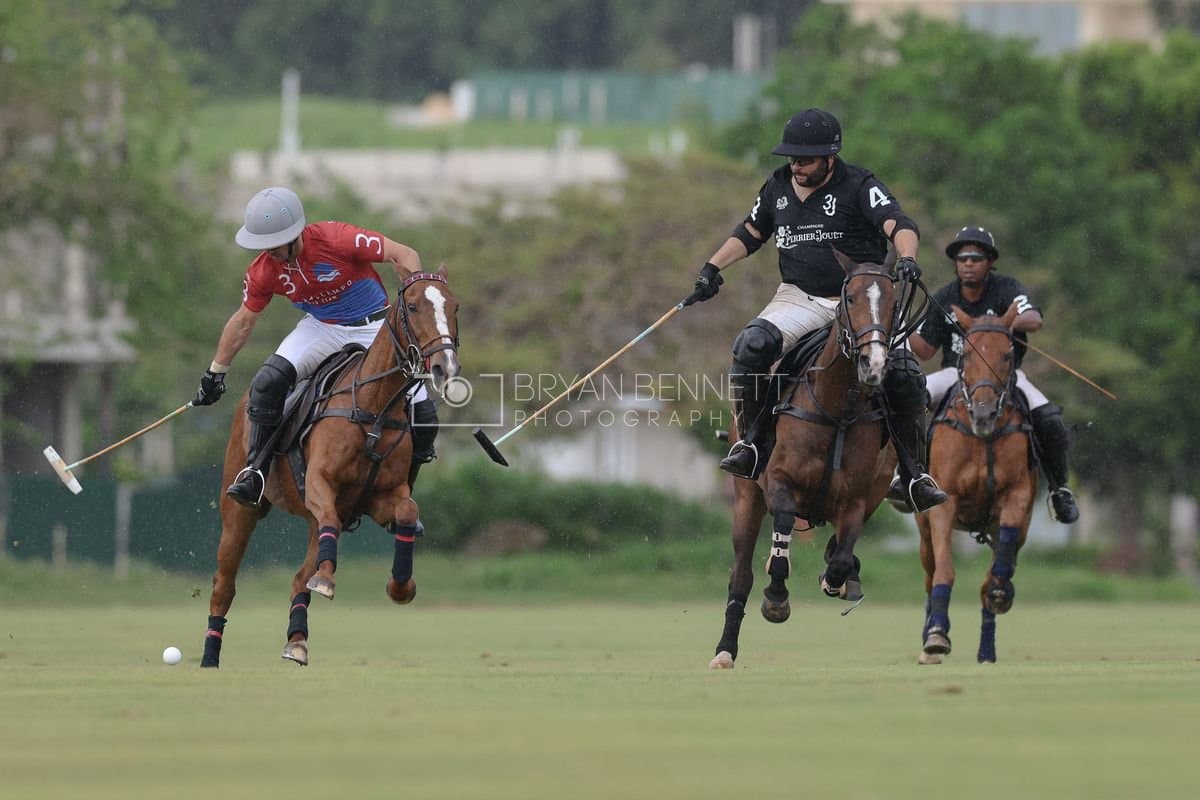 Casa de Campo and La Romanza 3J play polo during the Casa de Campo Challenge at Casa de Campo in La Romana, Dominican Republic on April 4, 2025. (Photo by Bryan Bennett)