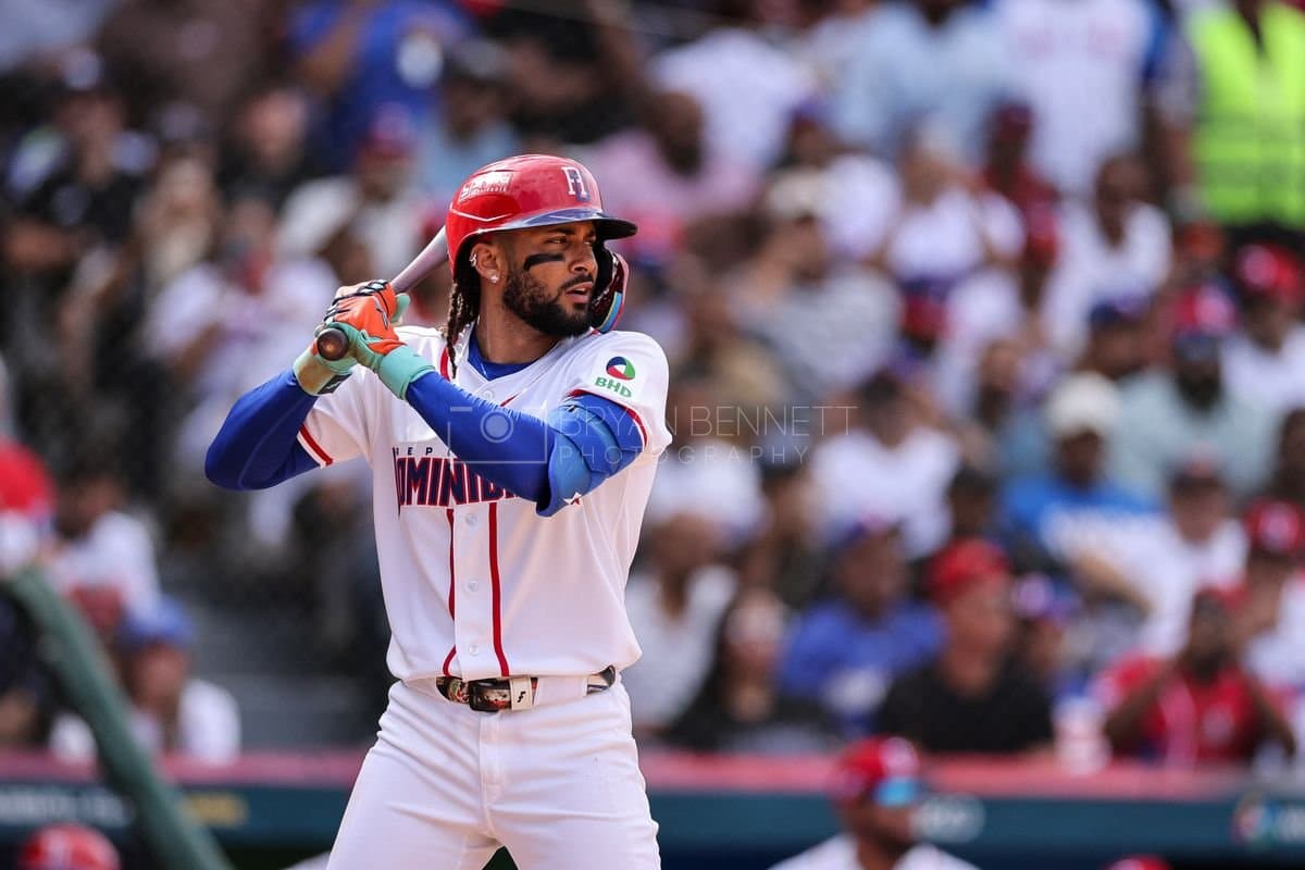SANTO DOMINGO, DOMINICAN REPUBLIC - MARCH 04: Fernando Tatis Jr. #23 of the Dominican Republic bats during an exhibition game against the Detroit Tigers at Estadio Quisqueya on March 04, 2026 in Santo Domingo, Dominican Republic. (Photo by Bryan Bennett/Getty Images)