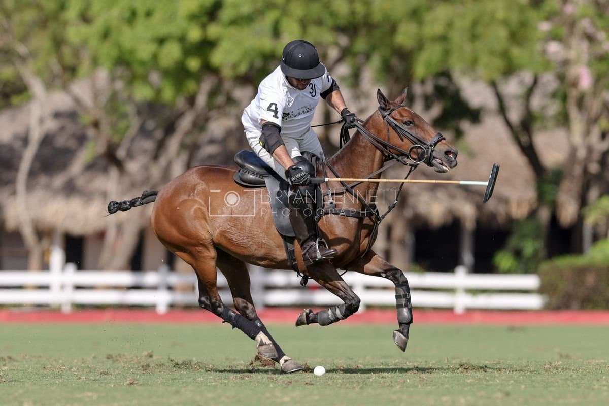 La Romanza 3J and La Espada Gulf play polo during the Copa Britanica at Casa de Campo Polo Club in La Romana, Dominican Republic on March 6, 2026. (Photos by Bryan Bennett)