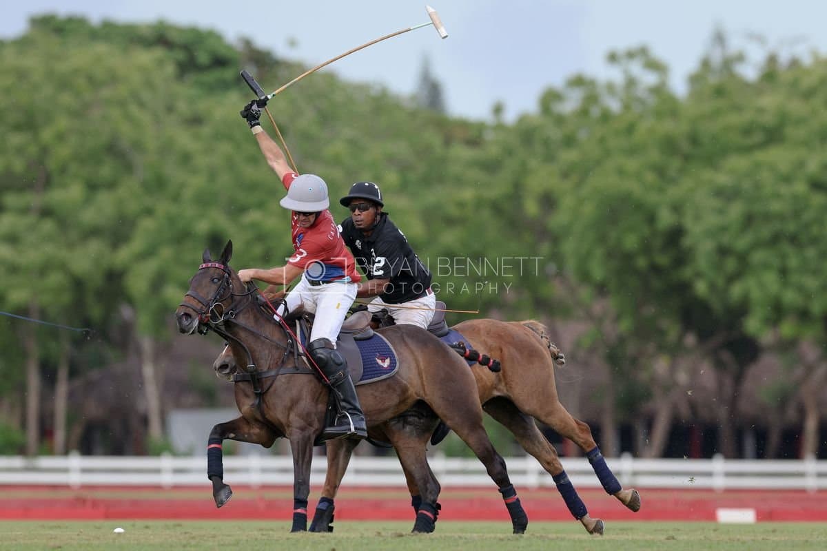 Casa de Campo and La Romanza 3J play polo during the Casa de Campo Challenge at Casa de Campo in La Romana, Dominican Republic on April 4, 2025. (Photo by Bryan Bennett)