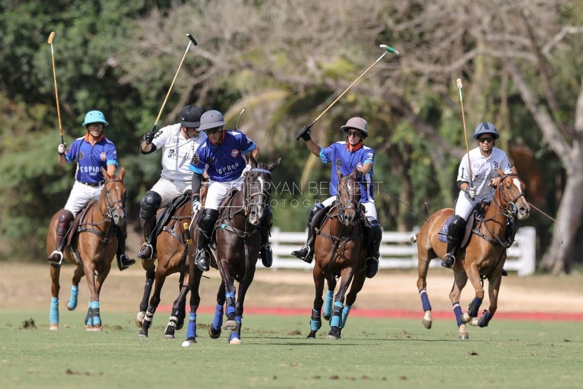 La Romanza 3J and La Espada Gulf play polo during the Copa Britanica at Casa de Campo Polo Club in La Romana, Dominican Republic on March 6, 2026. (Photos by Bryan Bennett)