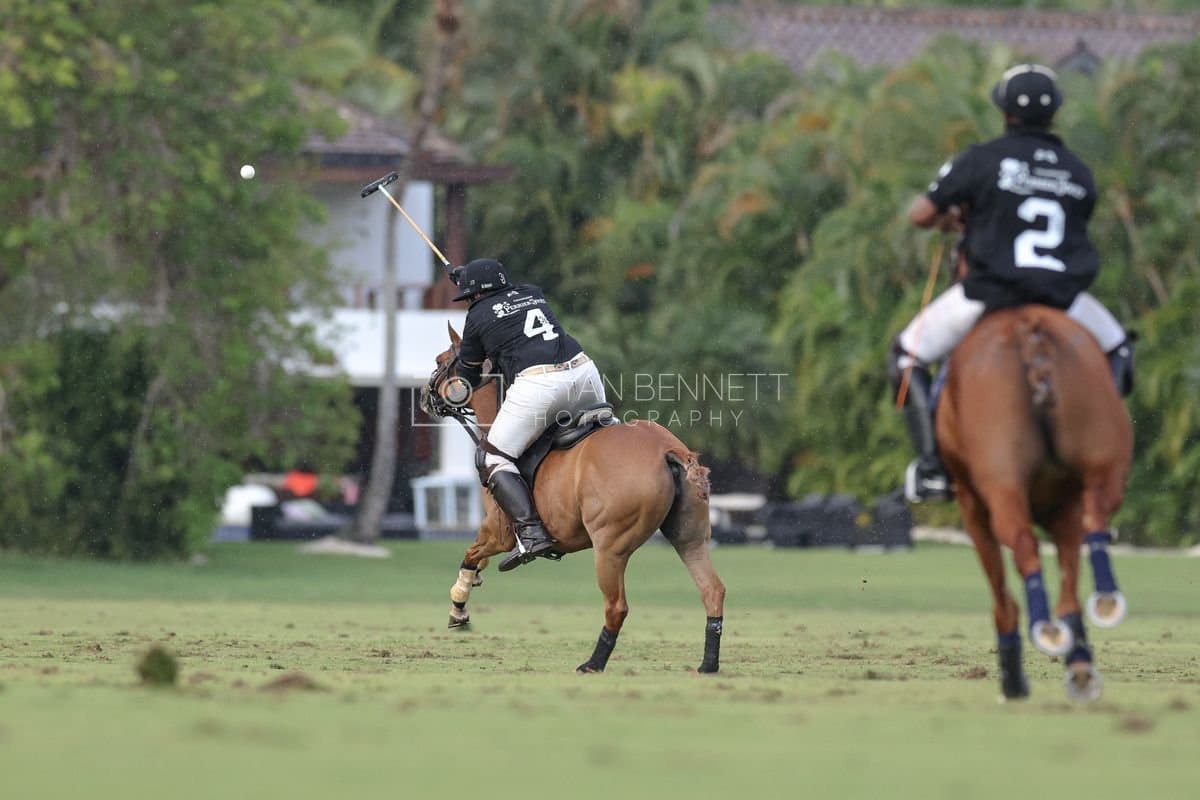 Casa de Campo and La Romanza 3J play polo during the Casa de Campo Challenge at Casa de Campo in La Romana, Dominican Republic on April 4, 2025. (Photo by Bryan Bennett)