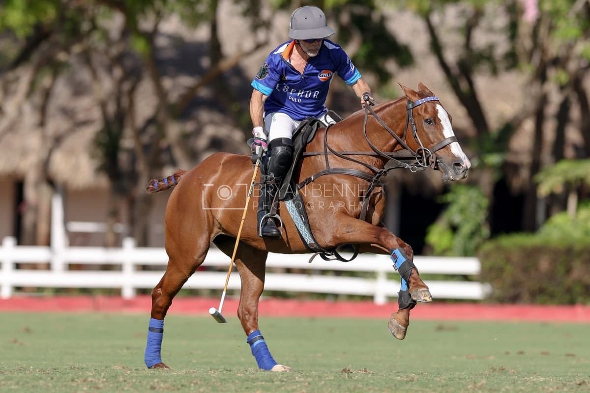 La Romanza 3J and La Espada Gulf play polo during the Copa Britanica at Casa de Campo Polo Club in La Romana, Dominican Republic on March 6, 2026. (Photos by Bryan Bennett)