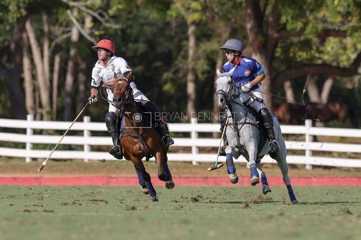 La Romanza 3J and La Espada Gulf play polo during the Copa Britanica at Casa de Campo Polo Club in La Romana, Dominican Republic on March 6, 2026. (Photos by Bryan Bennett)