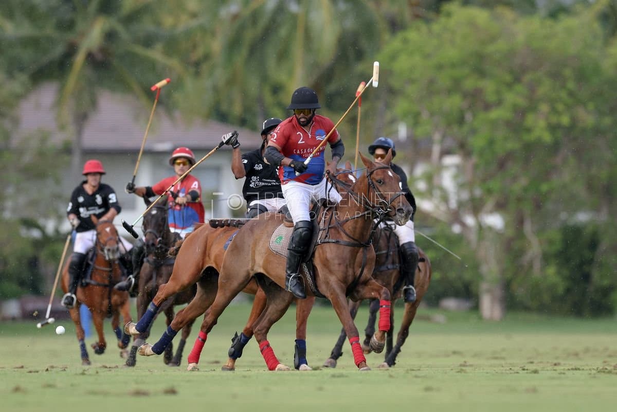 Casa de Campo and La Romanza 3J play polo during the Casa de Campo Challenge at Casa de Campo in La Romana, Dominican Republic on April 4, 2025. (Photo by Bryan Bennett)