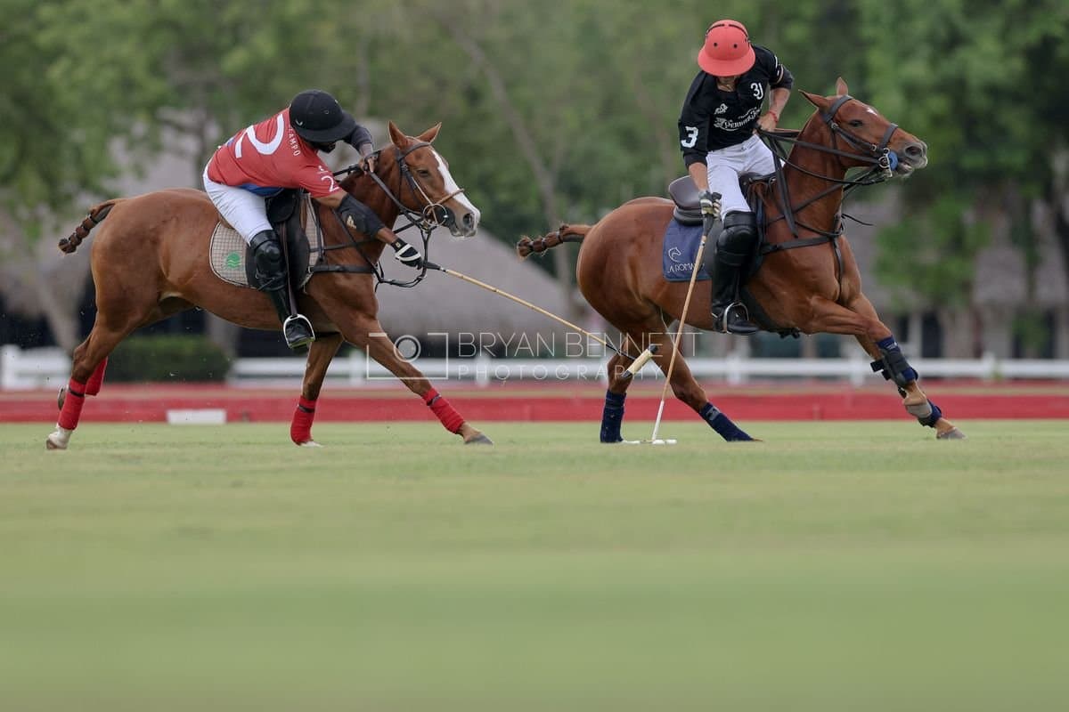 Casa de Campo and La Romanza 3J play polo during the Casa de Campo Challenge at Casa de Campo in La Romana, Dominican Republic on April 4, 2025. (Photo by Bryan Bennett)