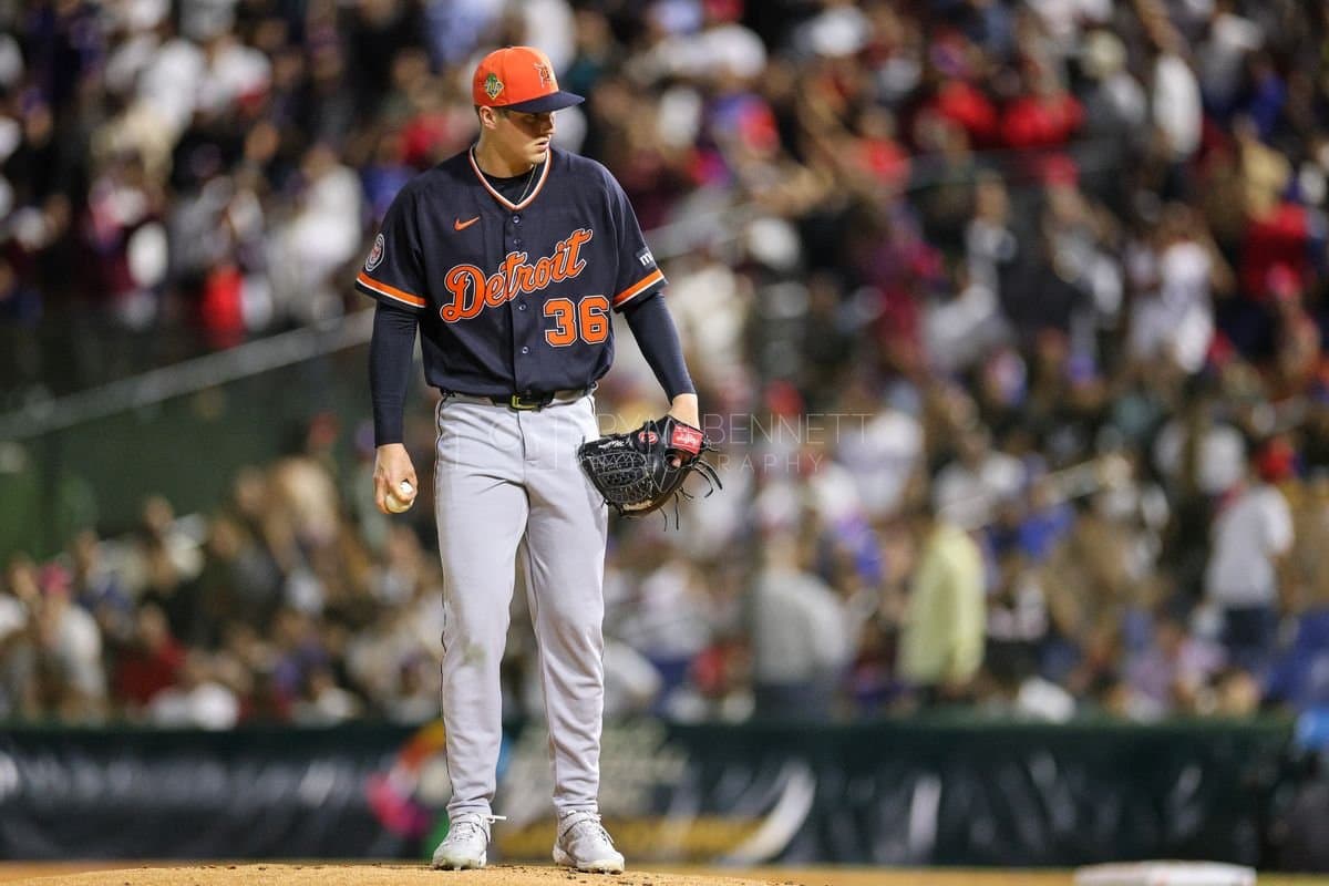 SANTO DOMINGO, DOMINICAN REPUBLIC - MARCH 03: Ty Madden #36 of the Detroit Tigers pitches during an exhibition game against the Dominican Republic at Estadio Quisqueya on March 03, 2026 in Santo Domingo, Dominican Republic. (Photo by Bryan Bennett/Getty Images)