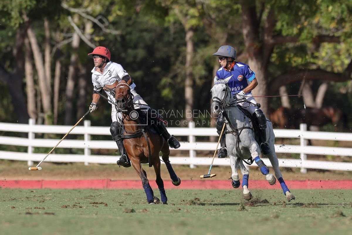 La Romanza 3J and La Espada Gulf play polo during the Copa Britanica at Casa de Campo Polo Club in La Romana, Dominican Republic on March 6, 2026. (Photos by Bryan Bennett)