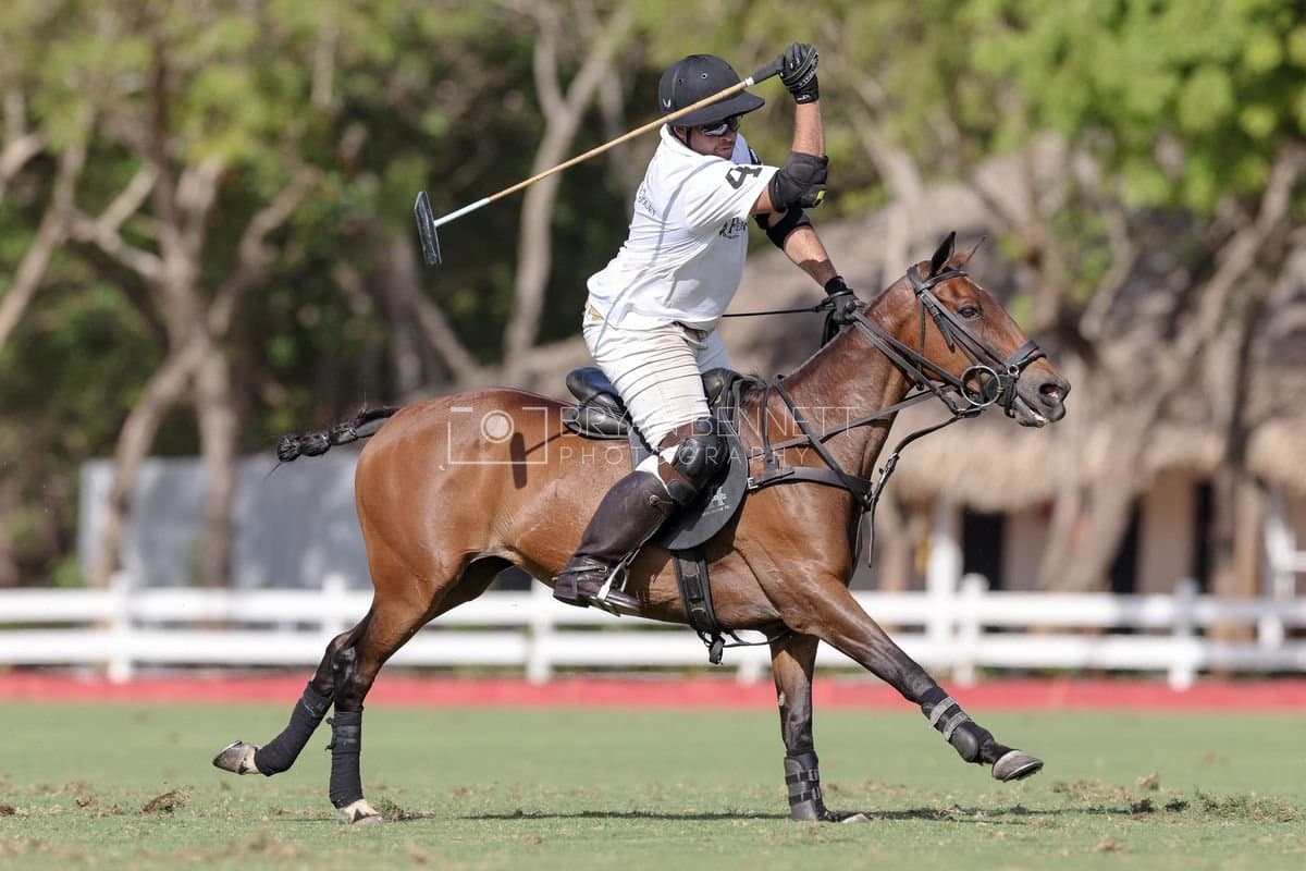 La Romanza 3J and La Espada Gulf play polo during the Copa Britanica at Casa de Campo Polo Club in La Romana, Dominican Republic on March 6, 2026. (Photos by Bryan Bennett)