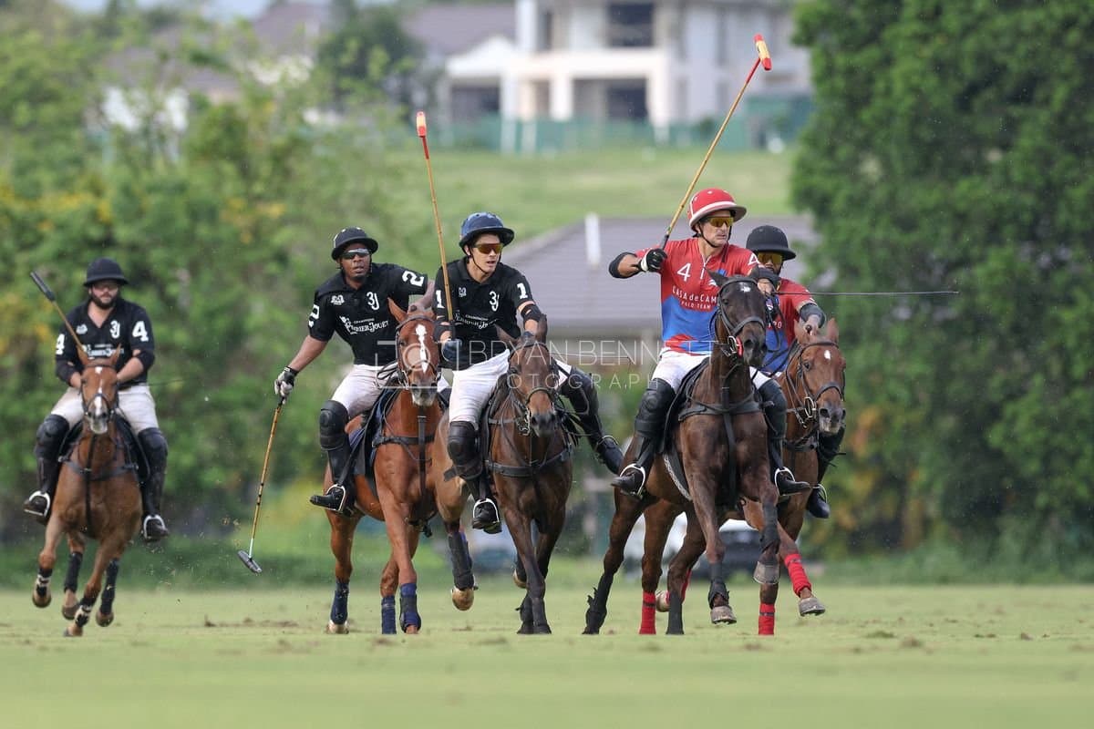 Casa de Campo and La Romanza 3J play polo during the Casa de Campo Challenge at Casa de Campo in La Romana, Dominican Republic on April 4, 2025. (Photo by Bryan Bennett)