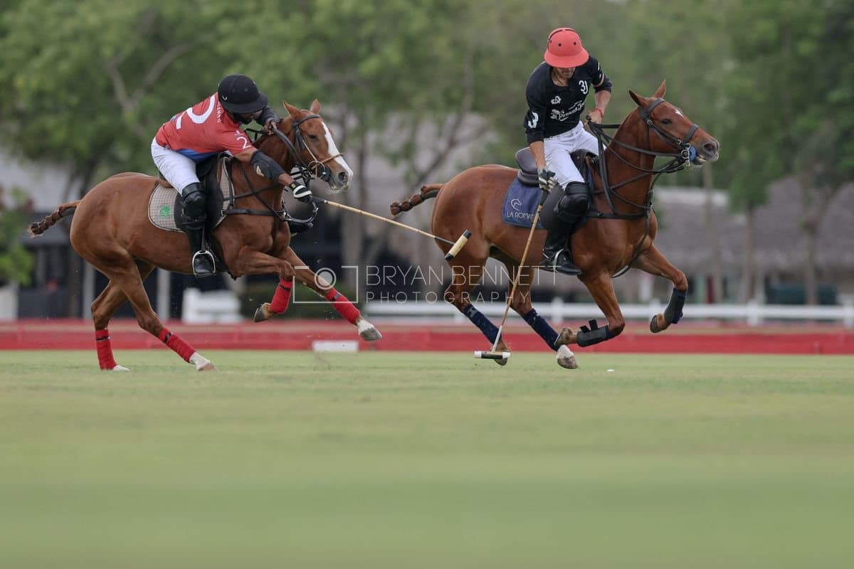Casa de Campo and La Romanza 3J play polo during the Casa de Campo Challenge at Casa de Campo in La Romana, Dominican Republic on April 4, 2025. (Photo by Bryan Bennett)
