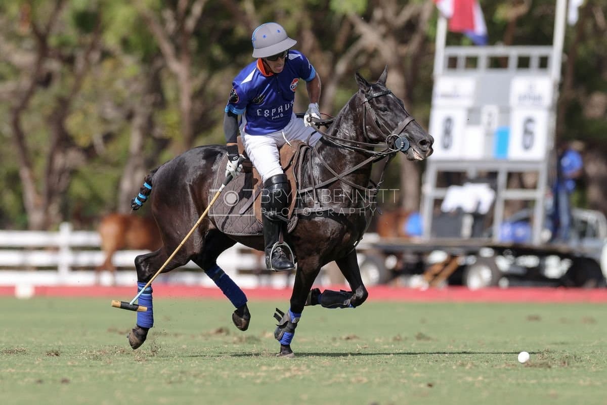La Romanza 3J and La Espada Gulf play polo during the Copa Britanica at Casa de Campo Polo Club in La Romana, Dominican Republic on March 6, 2026. (Photos by Bryan Bennett)