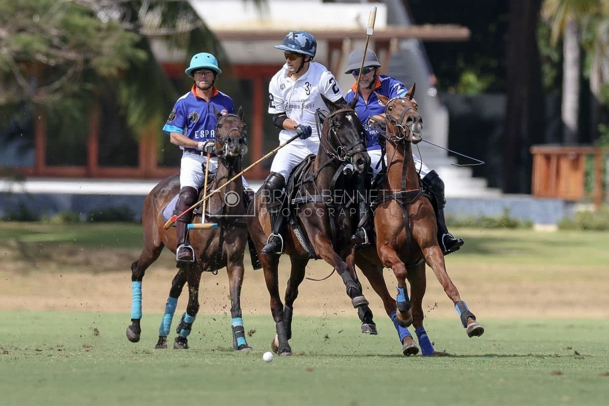 La Romanza 3J and La Espada Gulf play polo during the Copa Britanica at Casa de Campo Polo Club in La Romana, Dominican Republic on March 6, 2026. (Photos by Bryan Bennett)