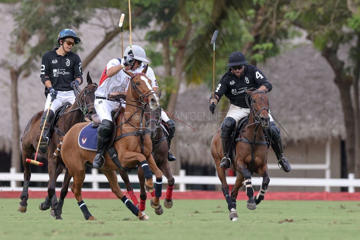 Lechuza Caracas and La Romanza 3J play polo during the Copa Britanica at Casa de Campo in La Romana, La Romana, Dominican Republic on March 1, 2026. (Photos by Bryan Bennett)