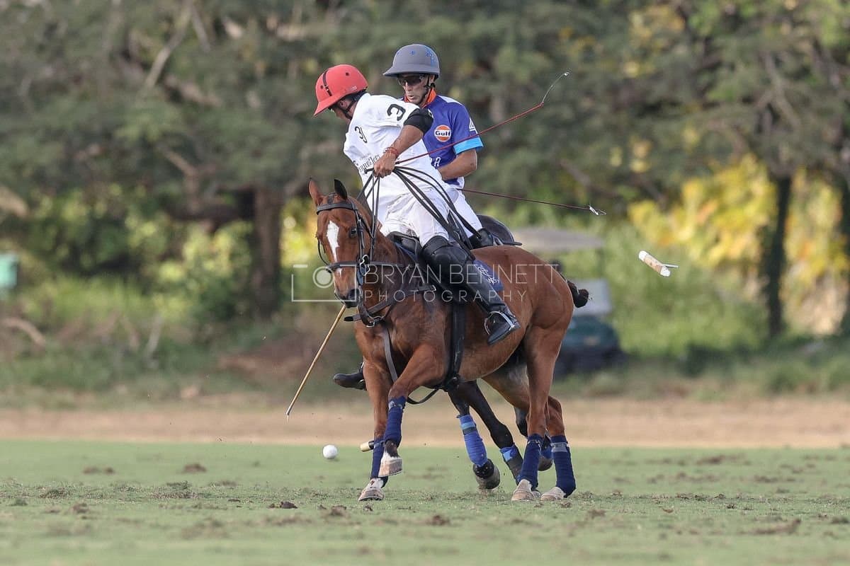La Romanza 3J and La Espada Gulf play polo during the Copa Britanica at Casa de Campo Polo Club in La Romana, Dominican Republic on March 6, 2026. (Photos by Bryan Bennett)