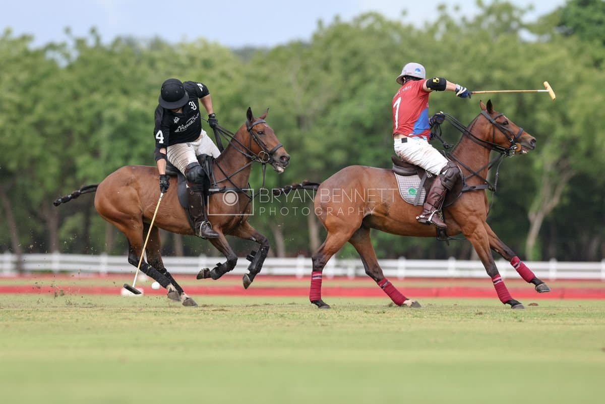 Casa de Campo and La Romanza 3J play polo during the Casa de Campo Challenge at Casa de Campo in La Romana, Dominican Republic on April 4, 2025. (Photo by Bryan Bennett)