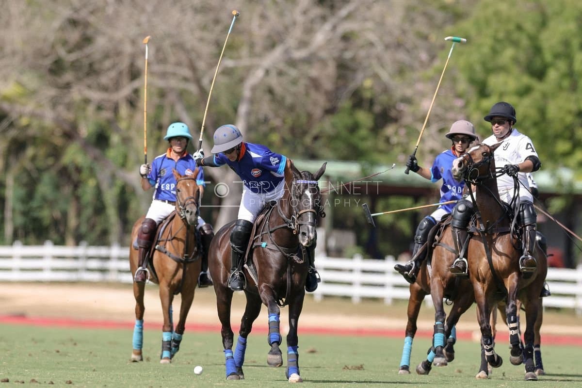 La Romanza 3J and La Espada Gulf play polo during the Copa Britanica at Casa de Campo Polo Club in La Romana, Dominican Republic on March 6, 2026. (Photos by Bryan Bennett)