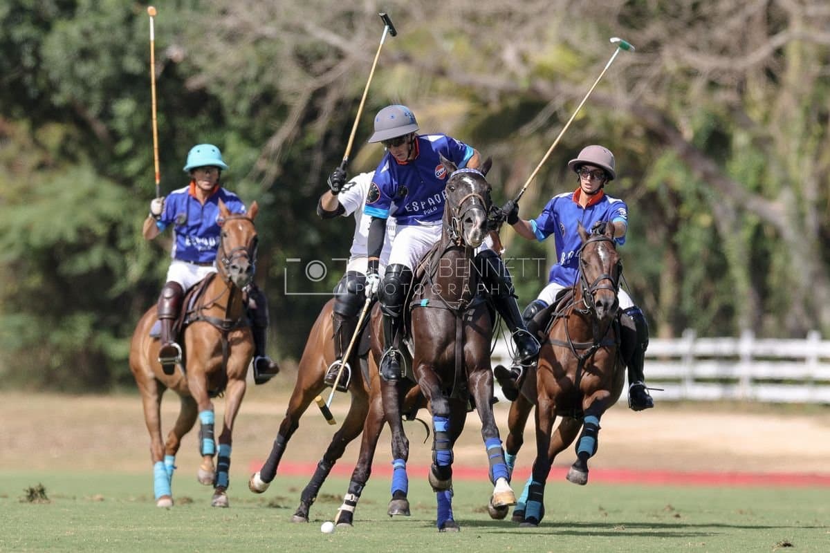 La Romanza 3J and La Espada Gulf play polo during the Copa Britanica at Casa de Campo Polo Club in La Romana, Dominican Republic on March 6, 2026. (Photos by Bryan Bennett)