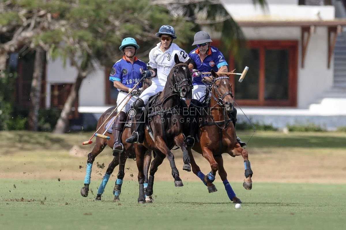 La Romanza 3J and La Espada Gulf play polo during the Copa Britanica at Casa de Campo Polo Club in La Romana, Dominican Republic on March 6, 2026. (Photos by Bryan Bennett)