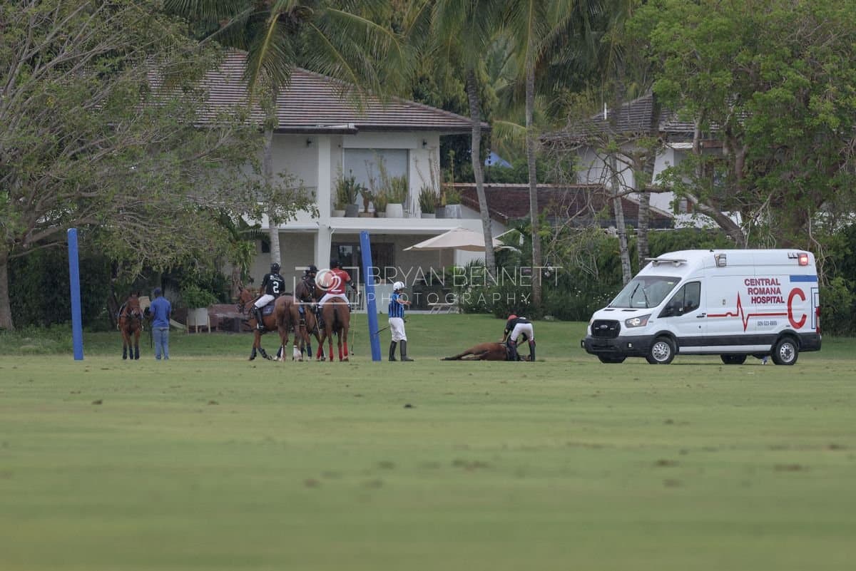 Casa de Campo and La Romanza 3J play polo during the Casa de Campo Challenge at Casa de Campo in La Romana, Dominican Republic on April 4, 2025. (Photo by Bryan Bennett)