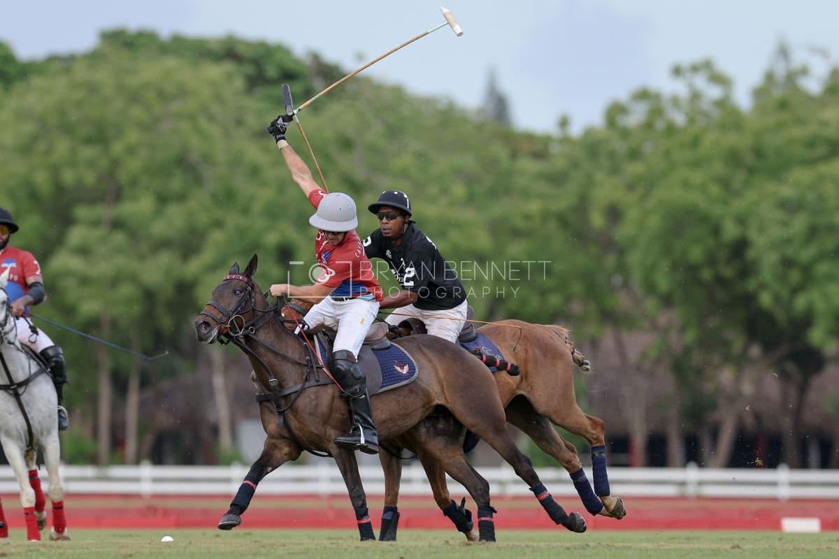 Casa de Campo and La Romanza 3J play polo during the Casa de Campo Challenge at Casa de Campo in La Romana, Dominican Republic on April 4, 2025. (Photo by Bryan Bennett)