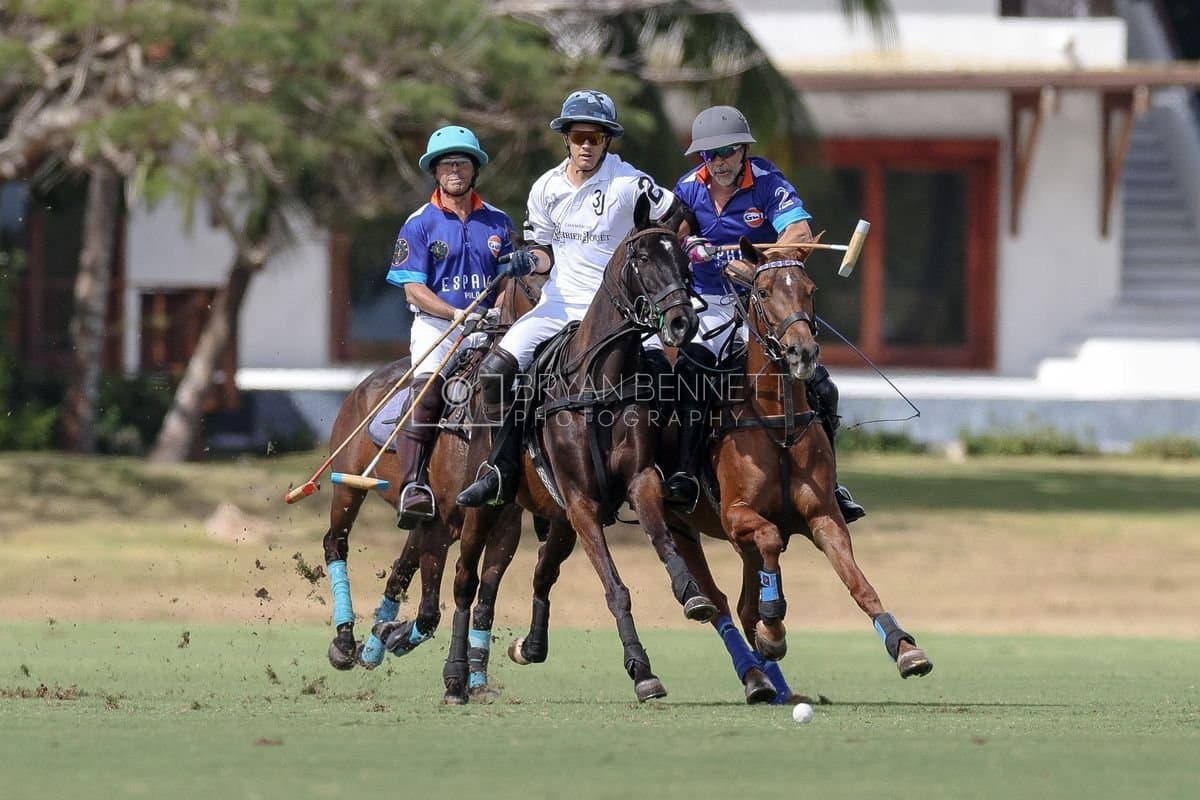 La Romanza 3J and La Espada Gulf play polo during the Copa Britanica at Casa de Campo Polo Club in La Romana, Dominican Republic on March 6, 2026. (Photos by Bryan Bennett)