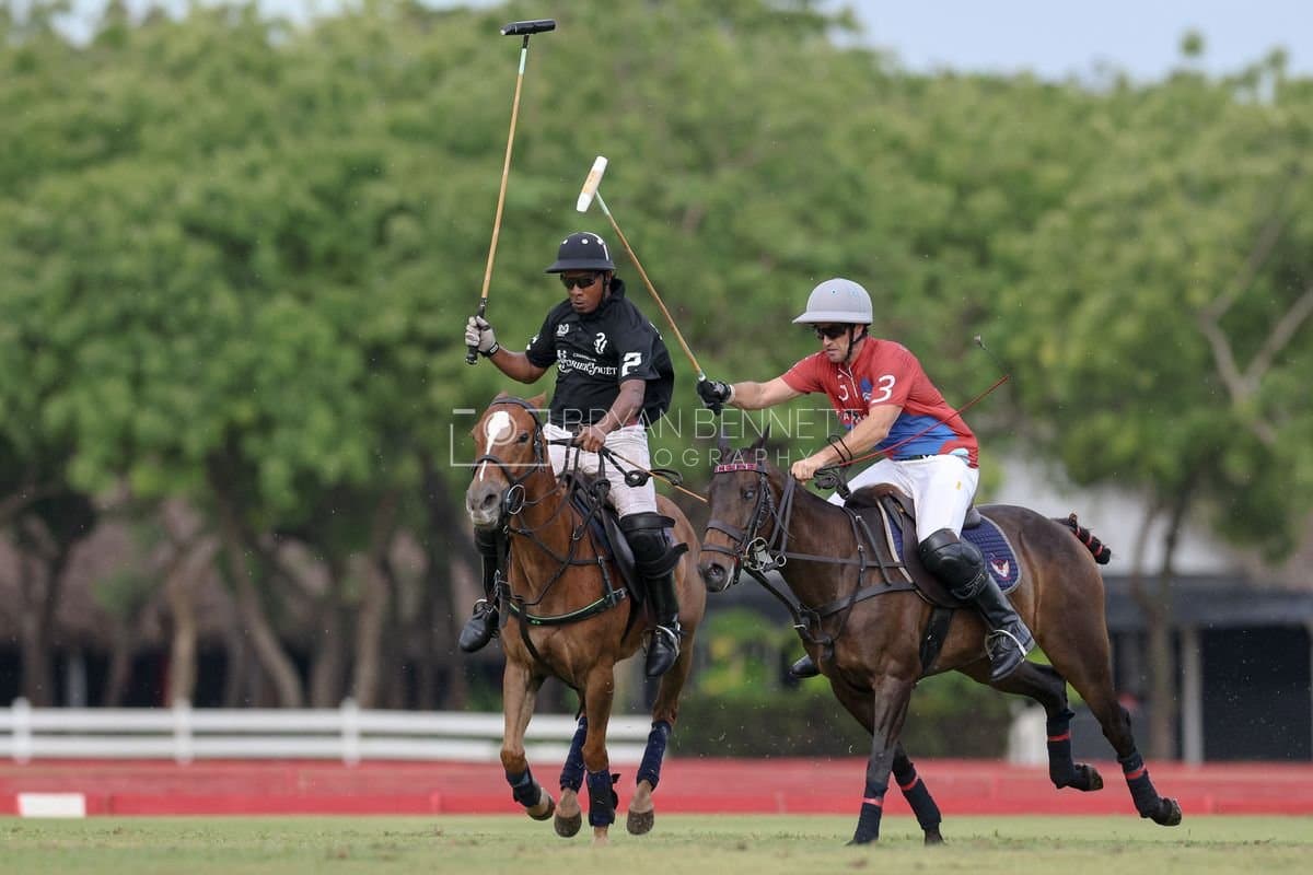 Casa de Campo and La Romanza 3J play polo during the Casa de Campo Challenge at Casa de Campo in La Romana, Dominican Republic on April 4, 2025. (Photo by Bryan Bennett)
