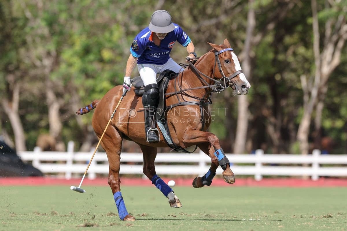La Romanza 3J and La Espada Gulf play polo during the Copa Britanica at Casa de Campo Polo Club in La Romana, Dominican Republic on March 6, 2026. (Photos by Bryan Bennett)
