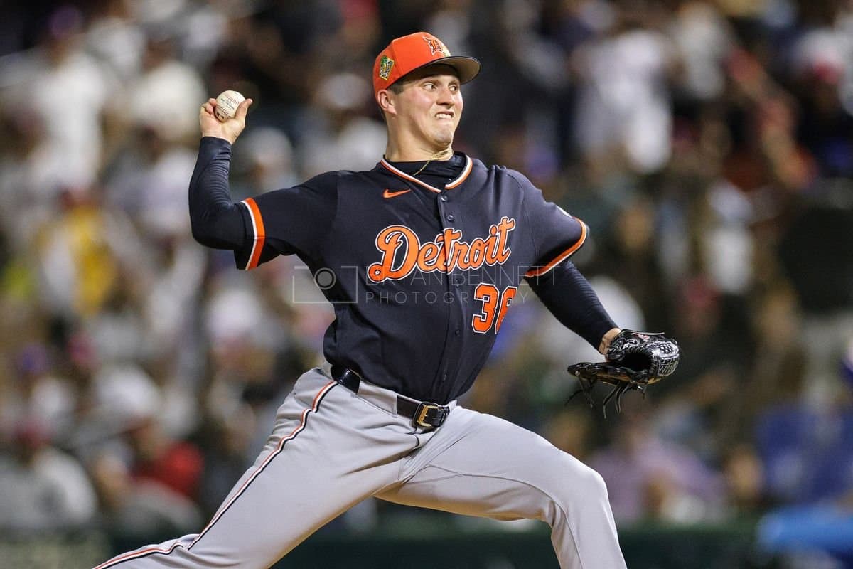 SANTO DOMINGO, DOMINICAN REPUBLIC - MARCH 03: Ty Madden #36 of the Detroit Tigers pitches during an exhibition game against the Dominican Republic at Estadio Quisqueya on March 03, 2026 in Santo Domingo, Dominican Republic. (Photo by Bryan Bennett/Getty Images)