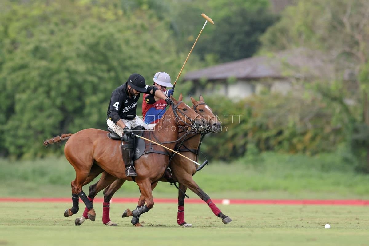Casa de Campo and La Romanza 3J play polo during the Casa de Campo Challenge at Casa de Campo in La Romana, Dominican Republic on April 4, 2025. (Photo by Bryan Bennett)