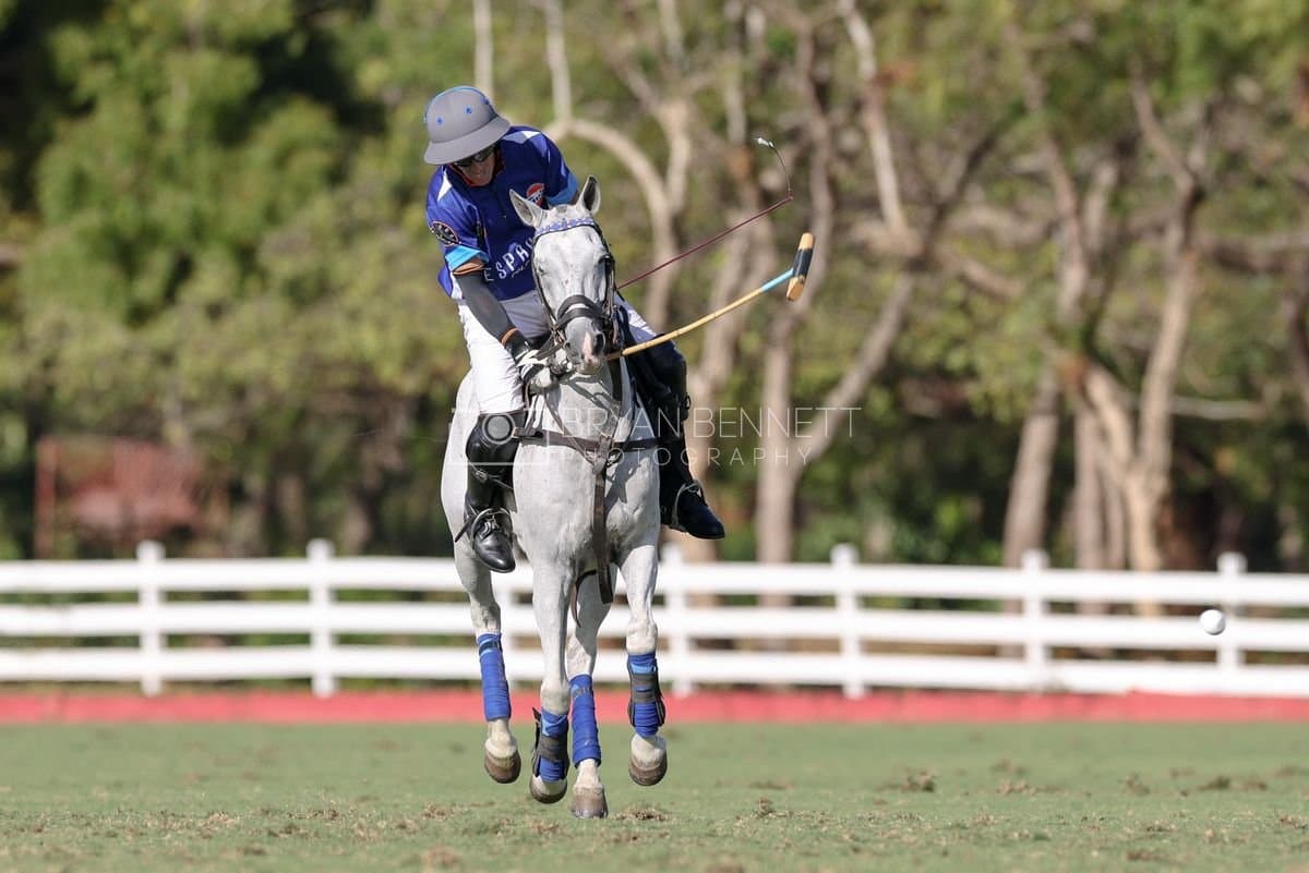 La Romanza 3J and La Espada Gulf play polo during the Copa Britanica at Casa de Campo Polo Club in La Romana, Dominican Republic on March 6, 2026. (Photos by Bryan Bennett)