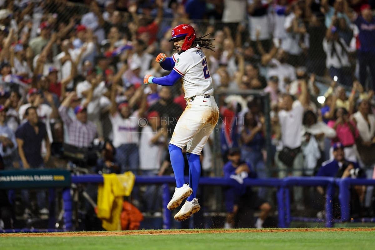 SANTO DOMINGO, DOMINICAN REPUBLIC - MARCH 03: Fernando Tatis Jr. #23 of the Dominican Republic reacts during the fourth inning of an exhibition game against the Detroit Tigers at Estadio Quisqueya on March 03, 2026 in Santo Domingo, Dominican Republic. (Photo by Bryan Bennett/Getty Images)