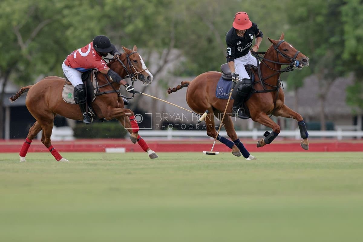 Casa de Campo and La Romanza 3J play polo during the Casa de Campo Challenge at Casa de Campo in La Romana, Dominican Republic on April 4, 2025. (Photo by Bryan Bennett)